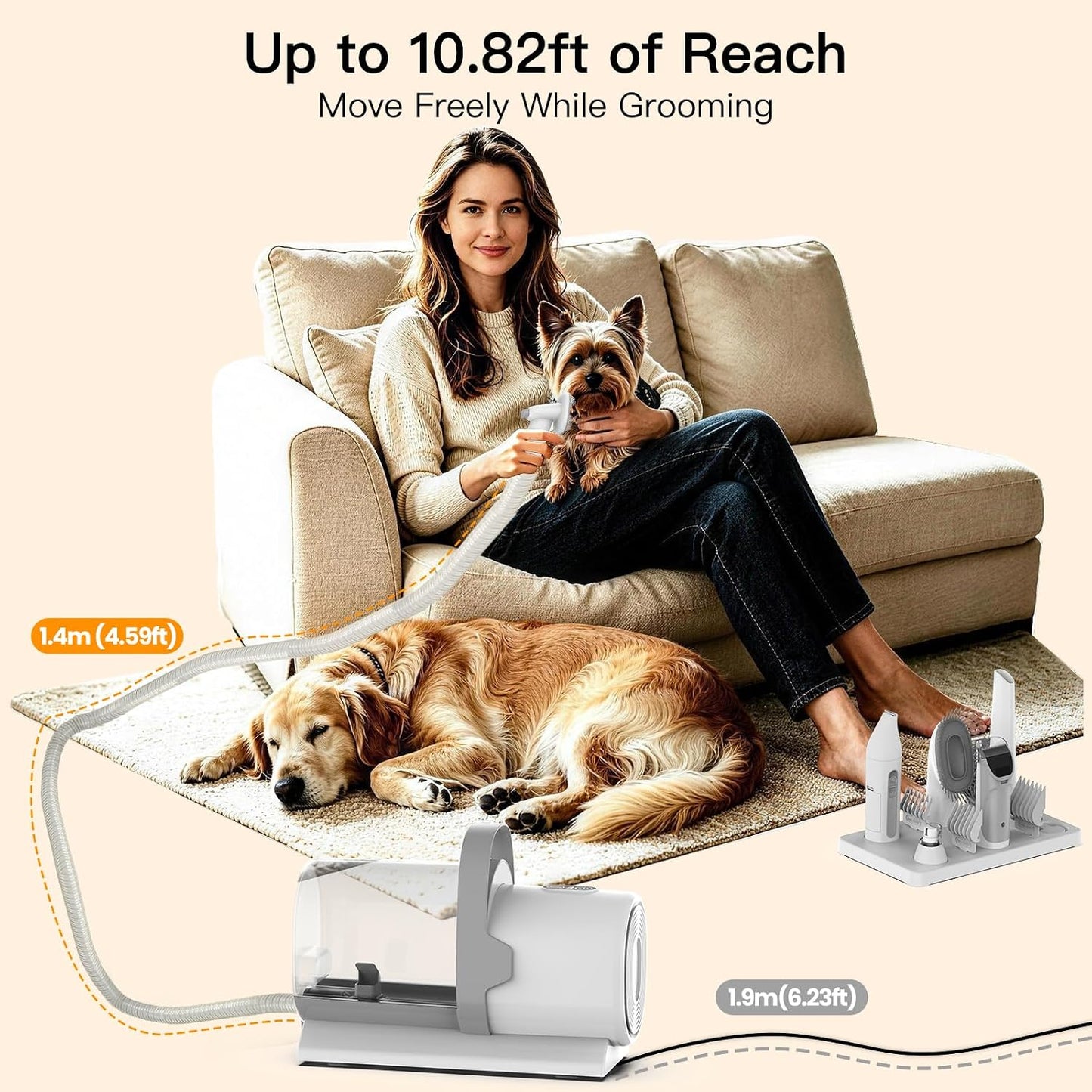 Dog and cat grooming vacuum for convenient at-home pet grooming and loose hair collection