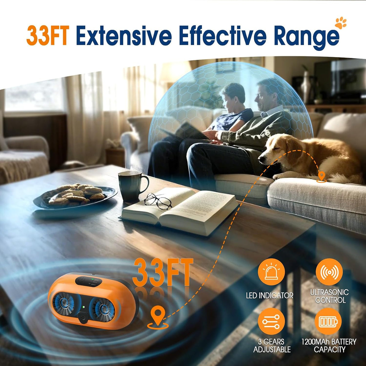 Portable rechargeable bark control device with easy placement design