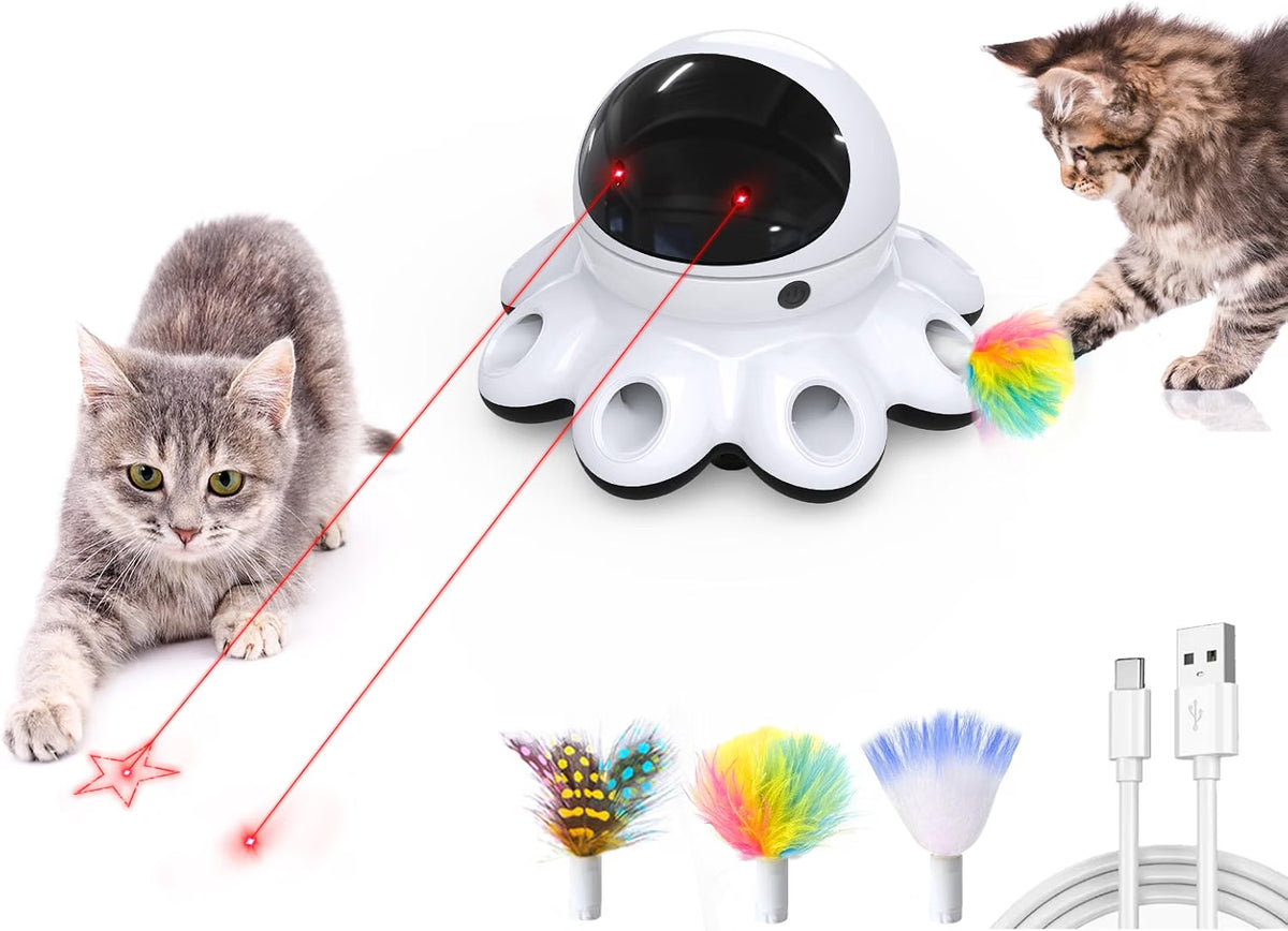 2-in-1 automatic cat laser and whack-a-mole feather toy for indoor cats