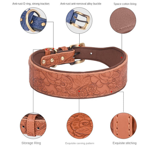 Embossed print leather collar with fashionable design for dogs