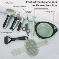 Professional 8-Piece Dog Grooming Kit – Pet Grooming Accessories with Combs, Nail Clippers, Shears, Toothbrush & Foldable Bowl