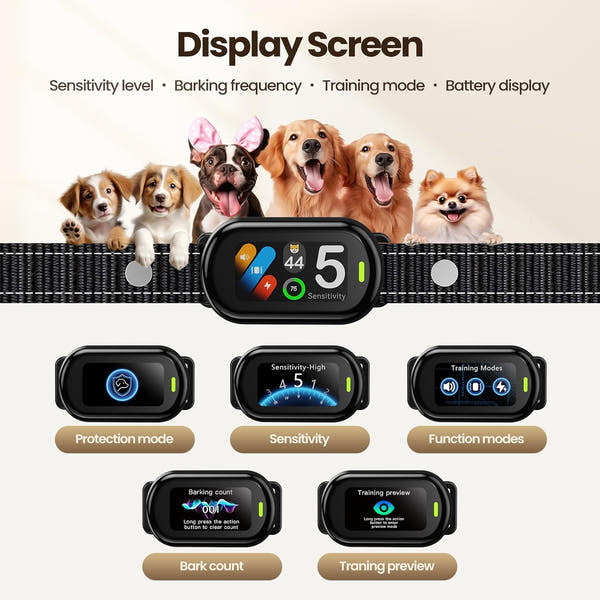 Anti-Bark Dog Collar for Small, Medium & Large Dogs – Smart Dog Bark Stopper with 5 Training Modes, IP67 Waterproof & Rechargeable