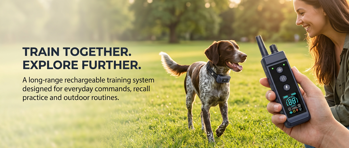 Owner and dog enjoying outdoor training with 4265FT remote collar system