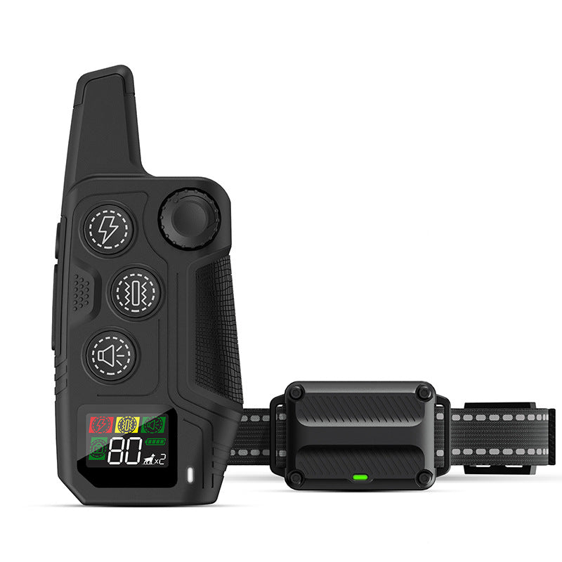 Four-channel remote dog training system for controlling compatible electronic receiver collars