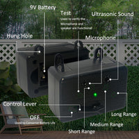 Outdoor ultrasonic dog bark deterrent device with up to 50 feet range