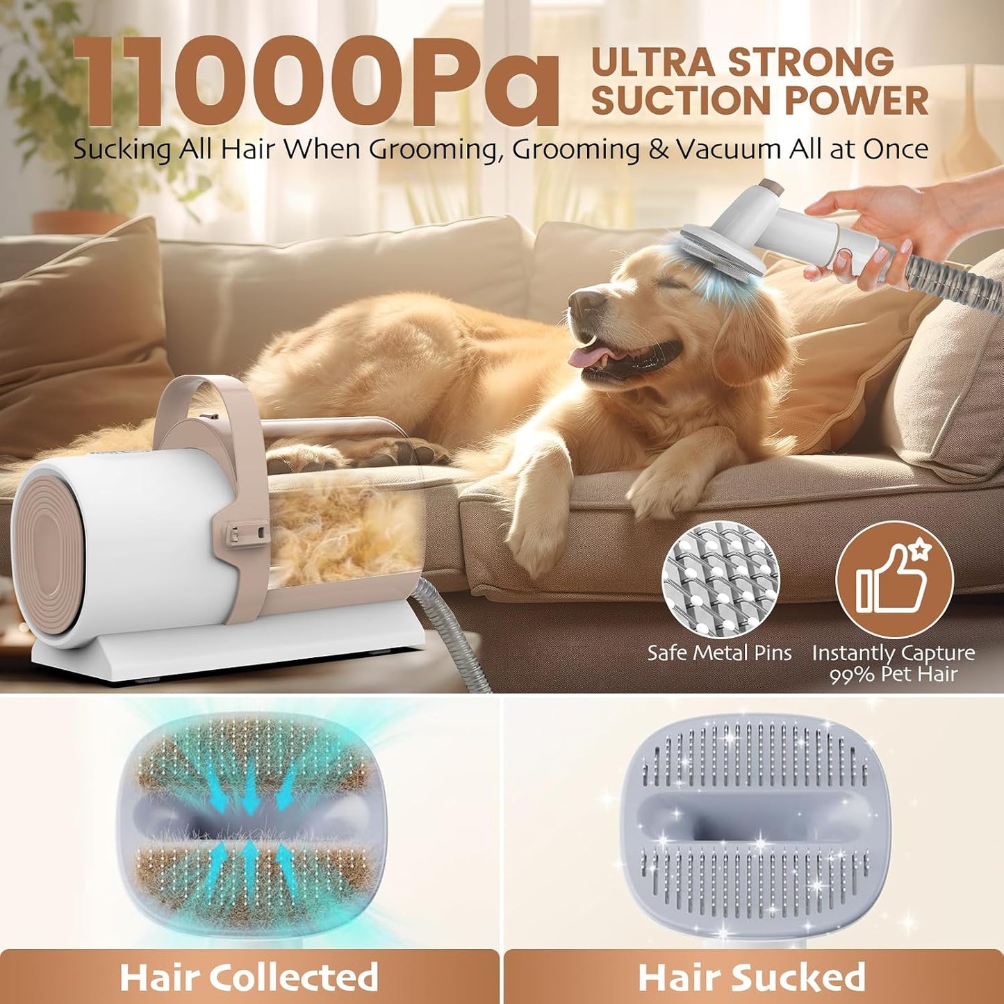 Dog grooming vacuum kit with 5 grooming tools for everyday pet coat care