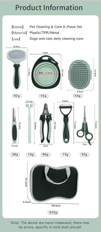 Professional 8-Piece Dog Grooming Kit – Pet Grooming Accessories with Combs, Nail Clippers, Shears, Toothbrush & Foldable Bowl