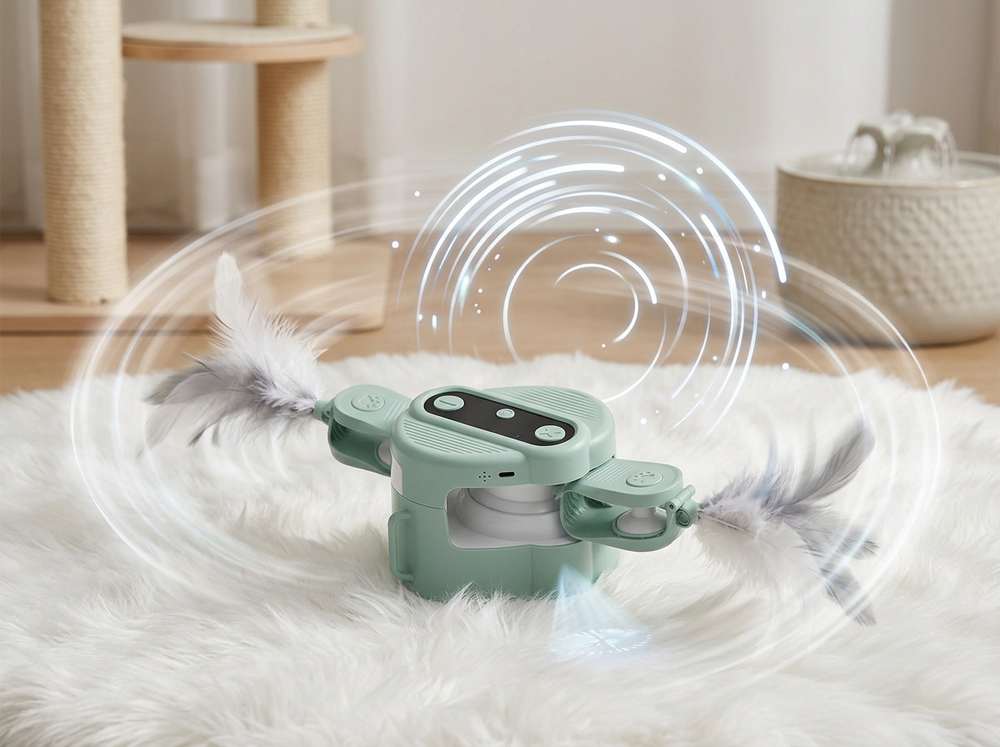Electronic cat toy with adjustable speed settings.