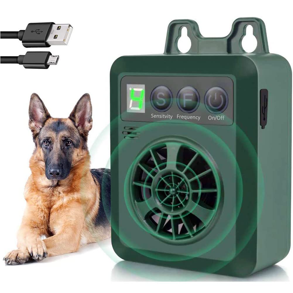 Bark control device with adjustable ultrasonic level and 50FT dog bark deterrent range