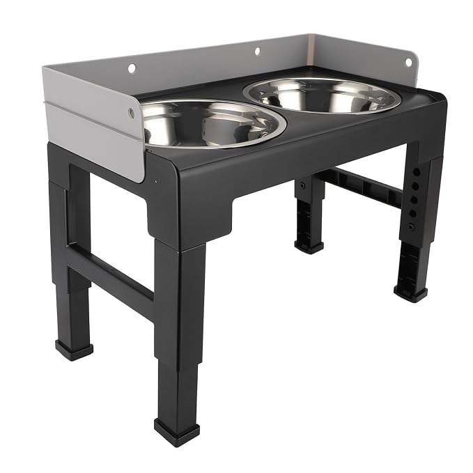 Adjustable Elevated Dog Bowl Feeder with Stainless Steel Bowls – 11° Tilt, Anti-Slip Raised Pet Feeding Stand for Medium & Large Dogs