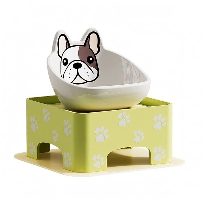 Adjustable raised pet feeder with tilted ceramic bowl for small dogs and cats