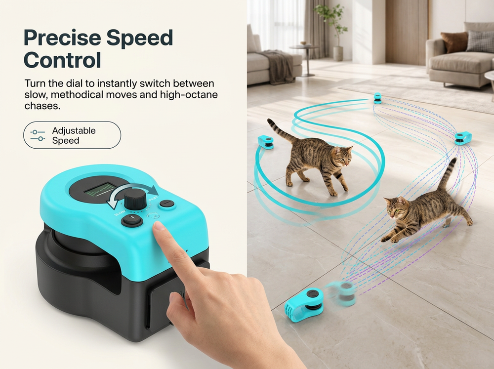  Interactive cat chase toy with adjustable speed control for varied indoor play