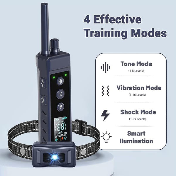 Dog training collar featuring 16 adjustable vibration levels