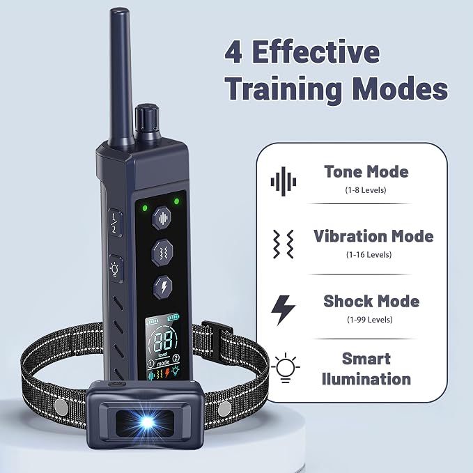 Dog training collar featuring 16 adjustable vibration levels