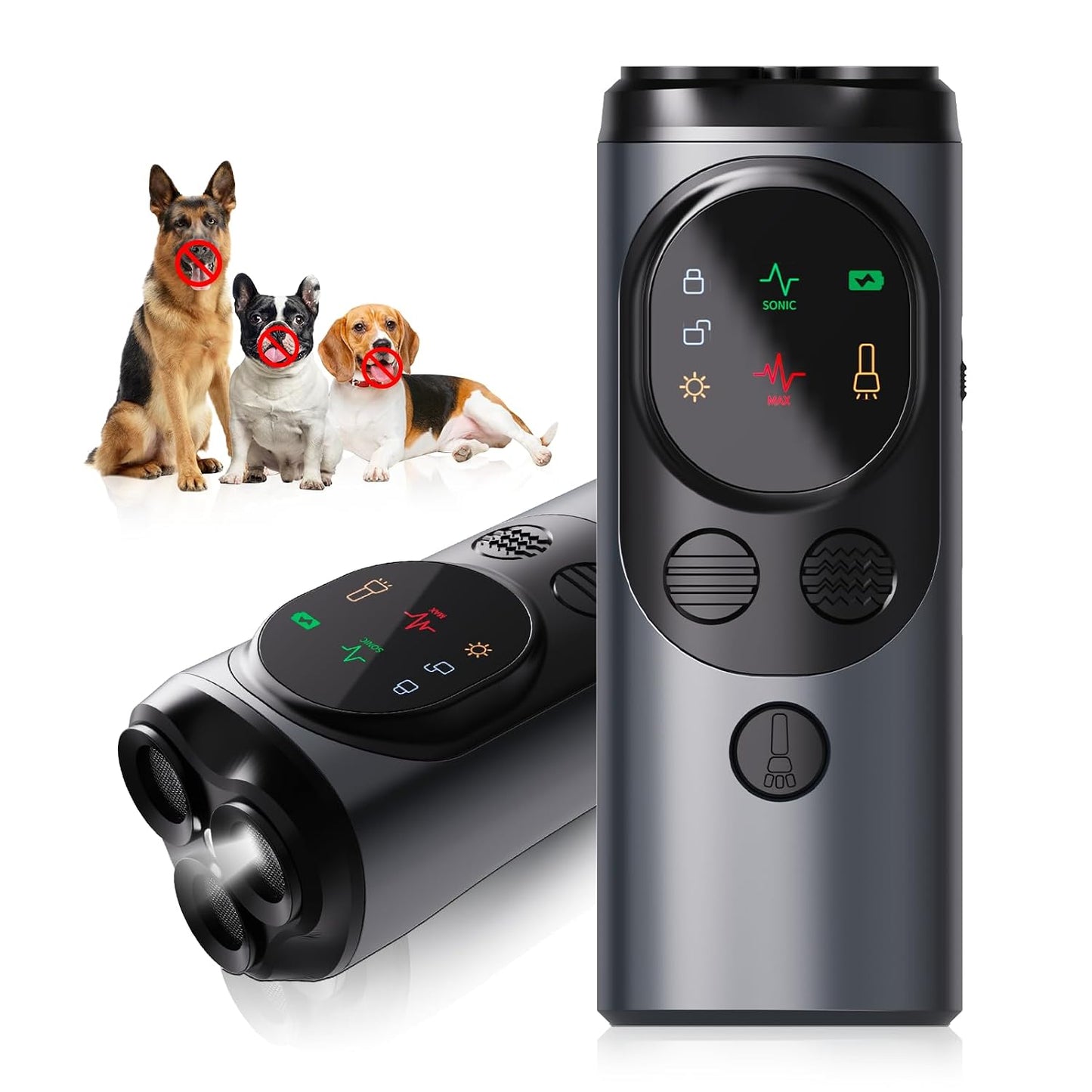 Rechargeable ultrasonic anti barking device for dogs with HD display and three emitters