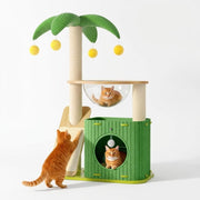Wooden multi-level cat tree house with sisal scratching board