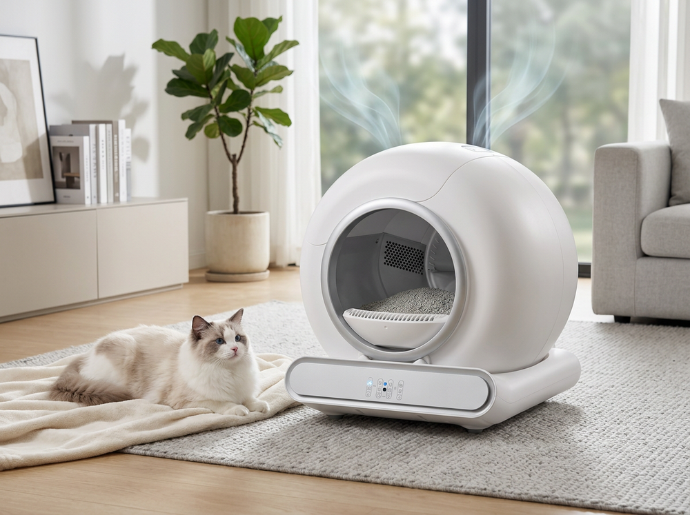 Cat litter box with automatic cleaning and deodorizer function