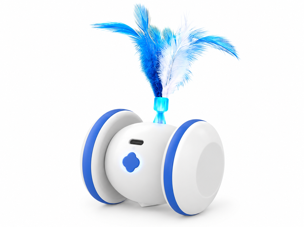 Automatic rolling LED ball toy for cat exercise.