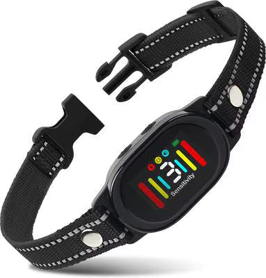 Automatic dog bark collar with beep vibration and static training modes for 8 to 120 pound dogs