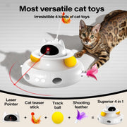 Automatic interactive cat toy with pointer and moving feather for indoor cats