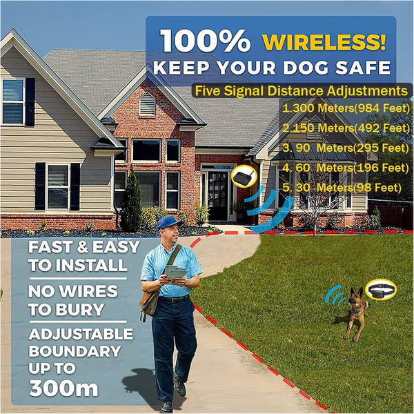 2-in-1 electronic dog fence with integrated dog training collar function