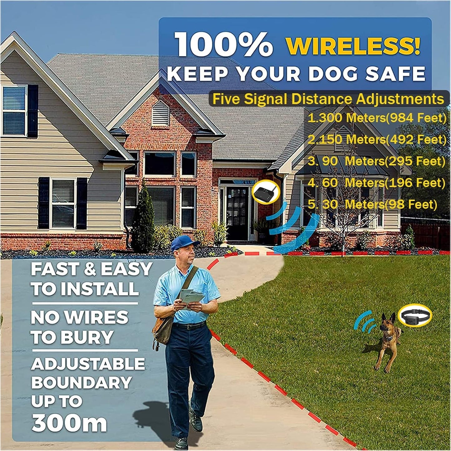 2-in-1 electronic dog fence with integrated dog training collar function
