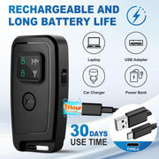 Portable dog bark control device featuring integrated LED light for outdoor use