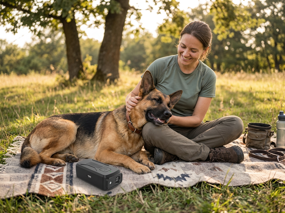 

Calm dog after ultrasonic training session.