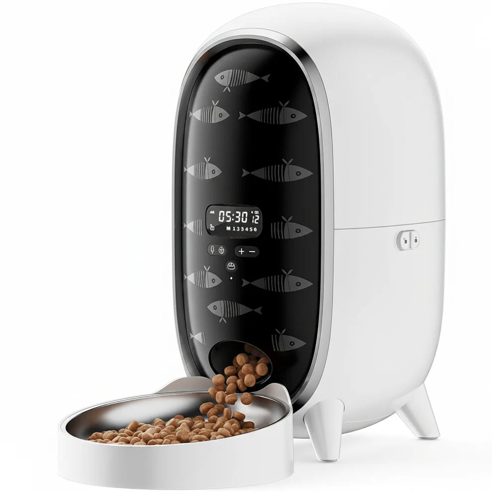 Cat dog feeding station with automatic dispenser and bowls