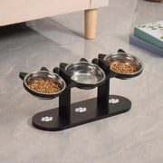 Cat food feeder with elevated stand for dry or wet pet food