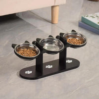 Cat food feeder with elevated stand for dry or wet pet food