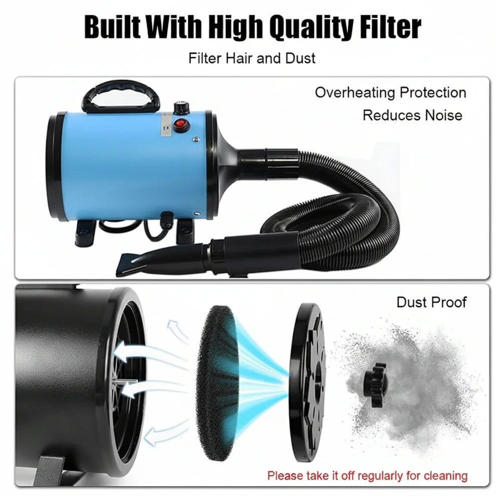 Cat hair dryer for gentle coat drying and home grooming