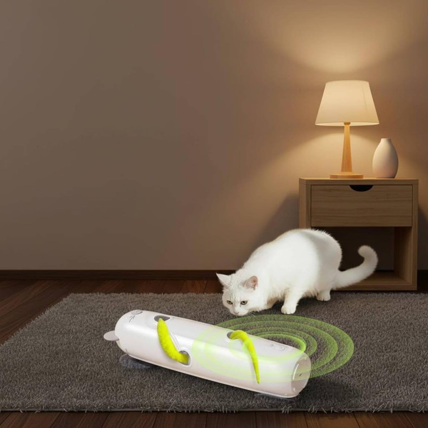 Cat prey simulation toy that encourages chasing and tapping
