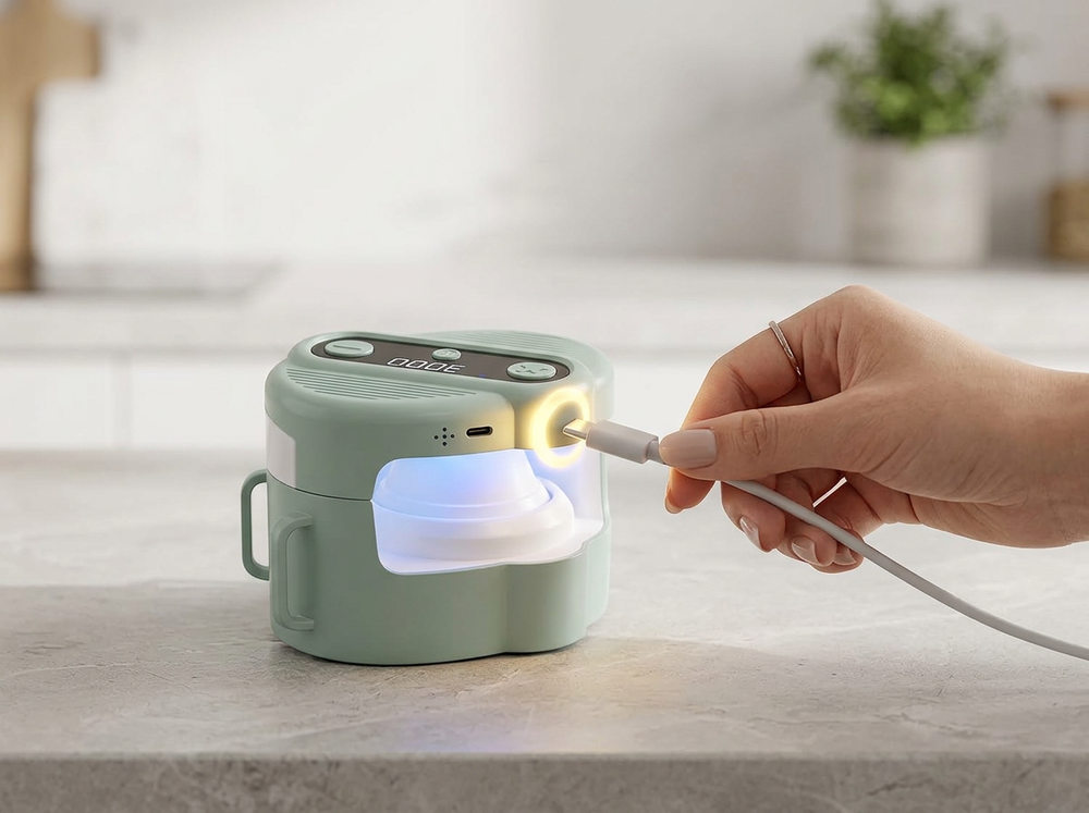 Owner charging rechargeable electronic cat toy.