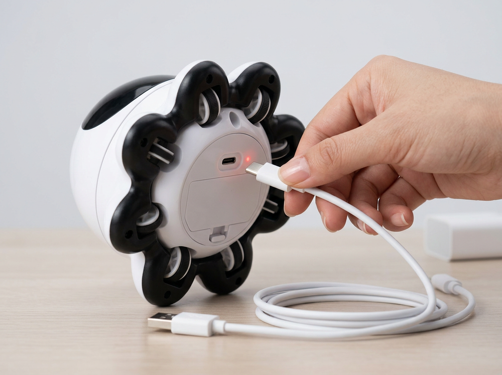 Owner charging USB rechargeable automatic cat toy.