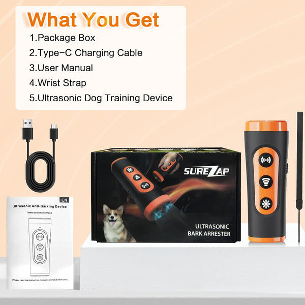 Rechargeable dog bark deterrent device for repeated indoor and outdoor training