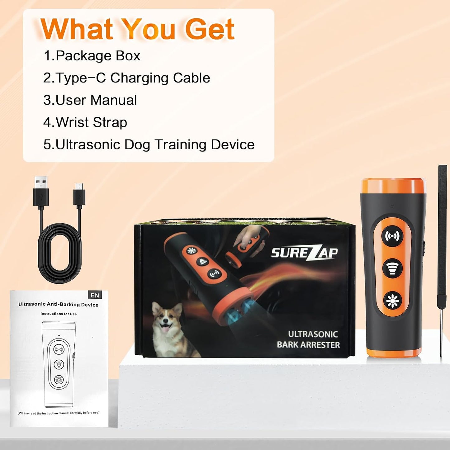 Rechargeable dog bark deterrent device for repeated indoor and outdoor training