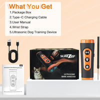 Rechargeable dog bark deterrent device for repeated indoor and outdoor training