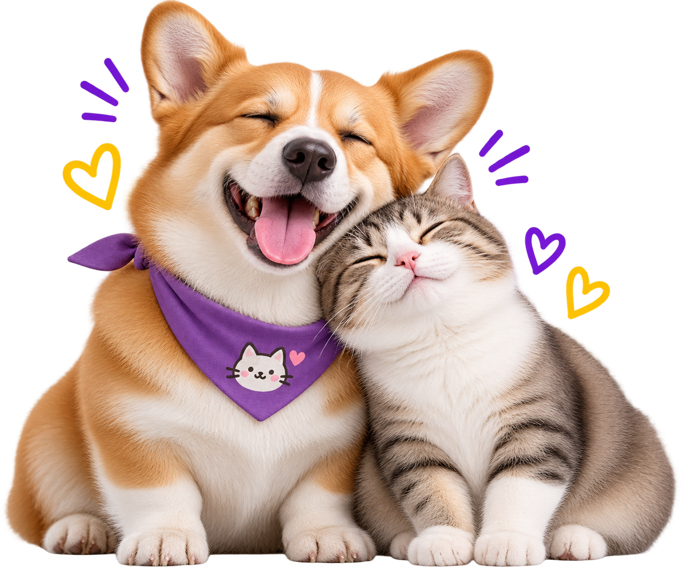 Happy dog and cat
