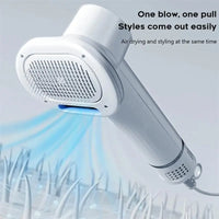 Integrated dog grooming comb for brushing the coat while using the pet hair dryer