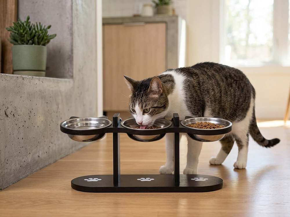 Raised bowl providing comfortable feeding for cats