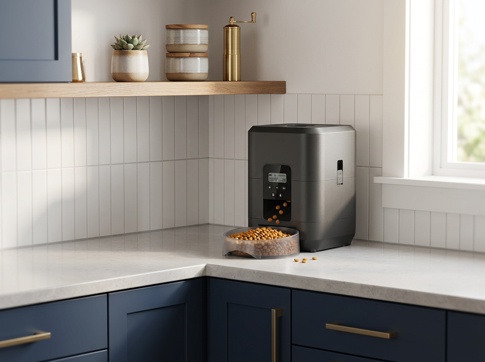 Compact 2L automatic dog food dispenser for home