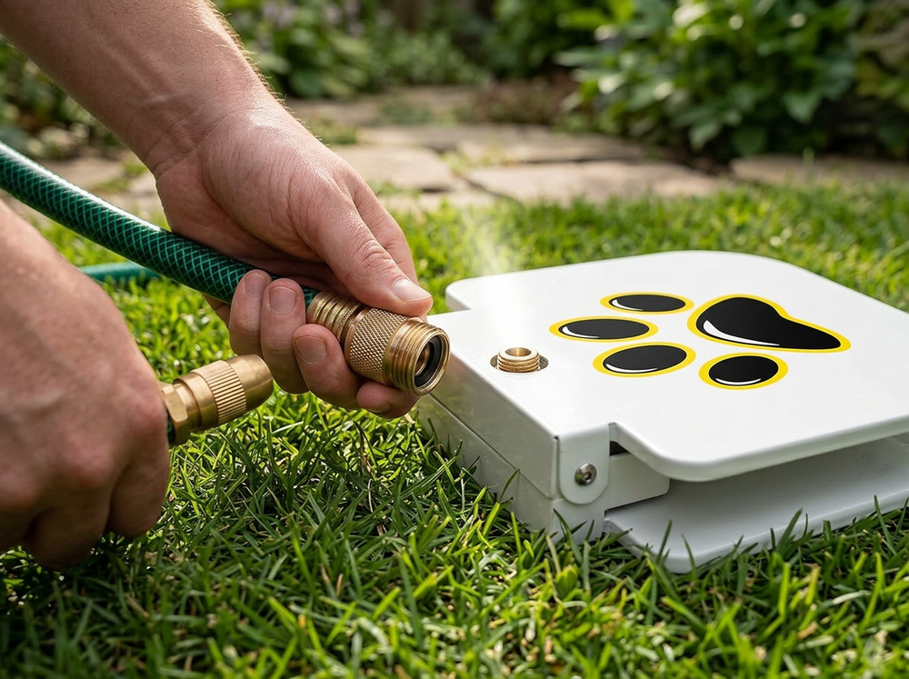 Connecting metal hose to dog water fountain