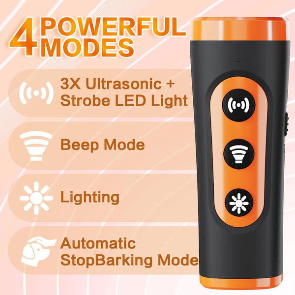 Long range ultrasonic dog bark deterrent designed for use up to 35 feet