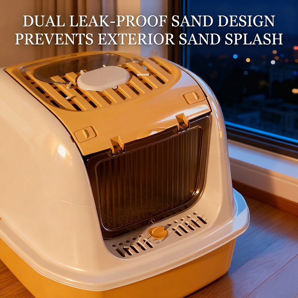 Covered cat toilet with anti-splash and deodorizing features