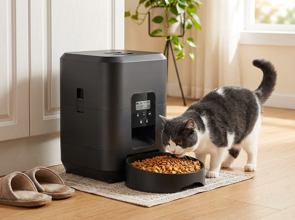 Automatic food dispenser for daily pet feeding