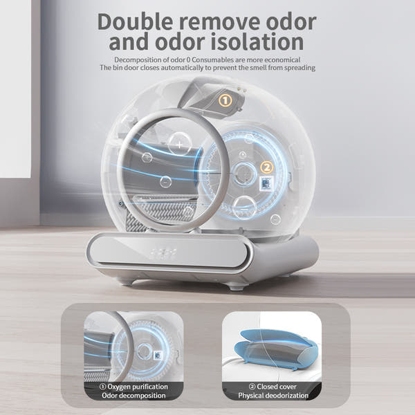 Deodorizing cat litter box with odour control function