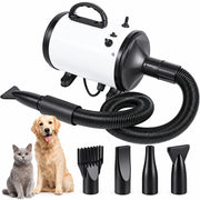 Dog fur dryer with grooming attachments for wet coat drying
