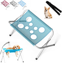 Blue dog grooming hammock with foldable stand for small and medium dogs and cats