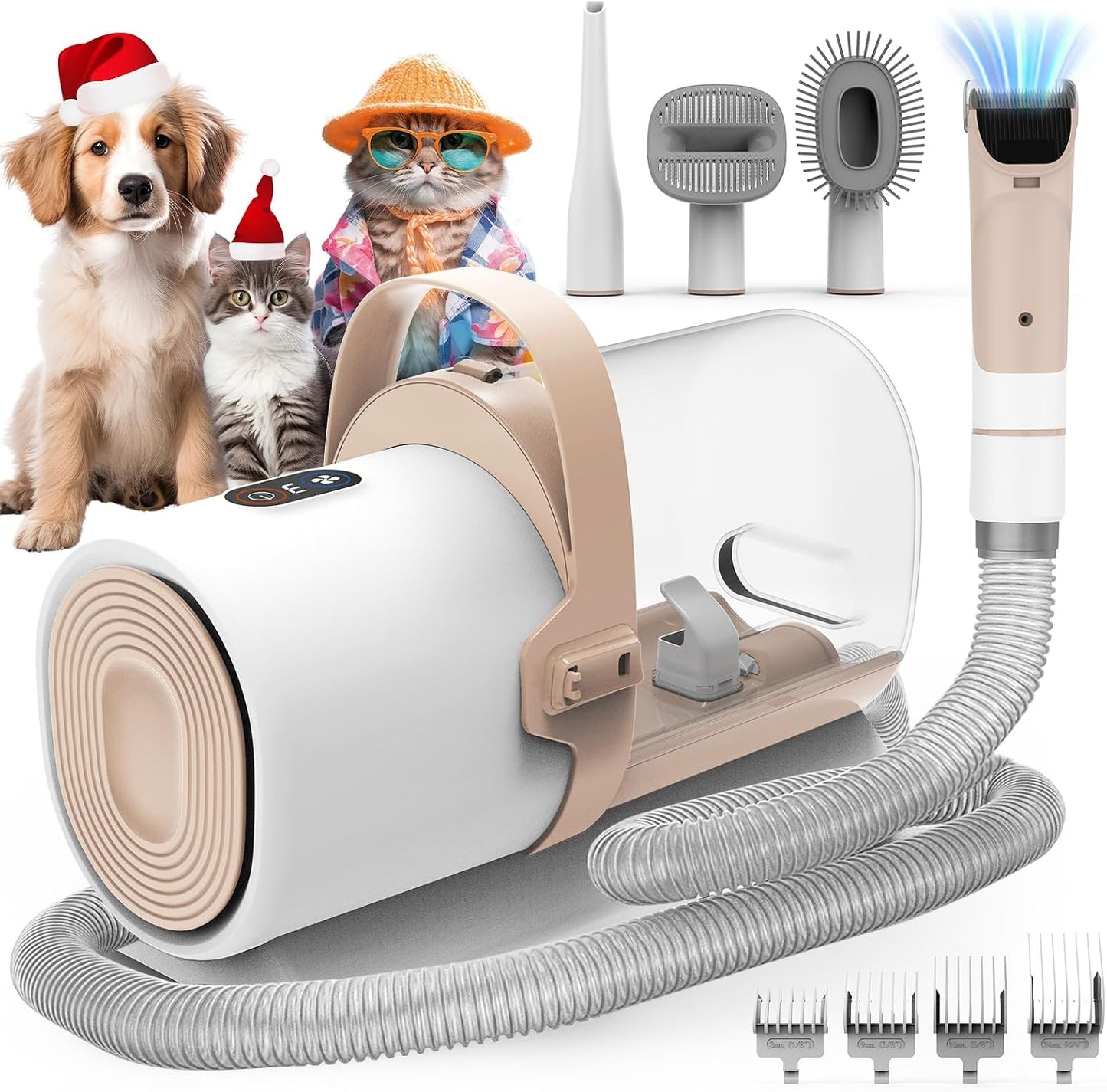 Dog grooming vacuum with clippers, 2.5L dust cup and 5 grooming tools for home pet grooming